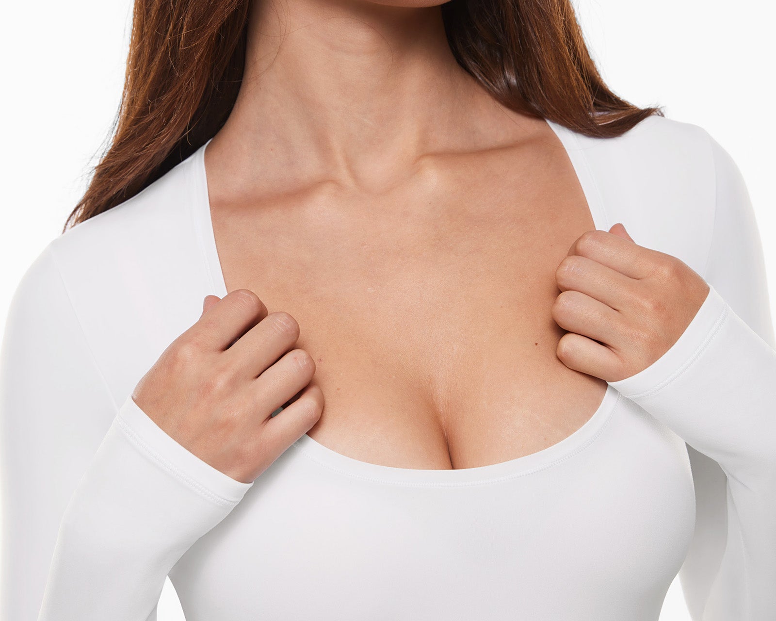 Women's Deep U Neck Long Sleeves Top Snow White