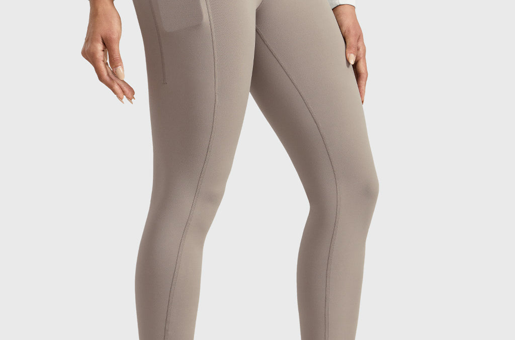 Women's Water-resistant Fleece Lined Pocket Leggings 28" Creamy Latte