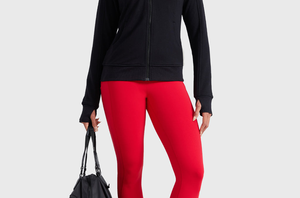 Women's Water-resistant Fleece Lined Pocket Leggings 28" Aurora Red