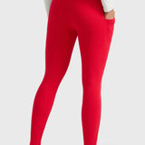 Women's Water-resistant Fleece Lined Pocket Leggings 28" Aurora Red