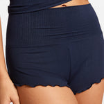 Modal Ribbed Fold Over Pleated Sleep Shorts Black