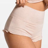Modal Ribbed Fold Over Pleated Sleep Shorts Light Khaki Heather