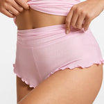 Modal Ribbed Fold Over Pleated Sleep Shorts Sweet Pink