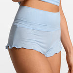Modal Ribbed Fold Over Pleated Sleep Shorts Light Glacier
