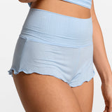 Modal Ribbed Fold Over Pleated Sleep Shorts Light Glacier