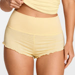 Modal Ribbed Fold Over Pleated Sleep Shorts Pale Yellow