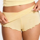 Modal Ribbed Fold Over Pleated Sleep Shorts Pale Yellow