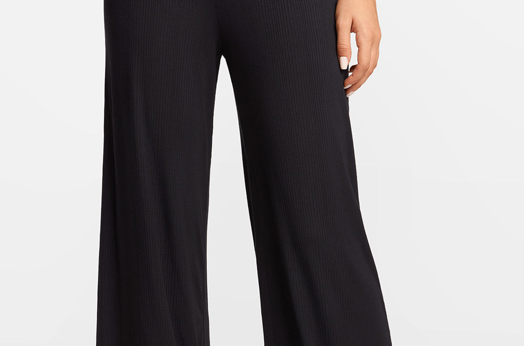 Modal Ribbed Wide Leg Casual Pants Light Khaki Heather