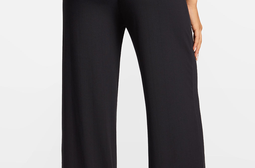 Modal Ribbed Wide Leg Casual Pants Light Khaki Heather