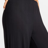 Modal Ribbed Wide Leg Casual Pants Black