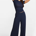 Modal Ribbed Wide Leg Casual Pants Twilight Gray