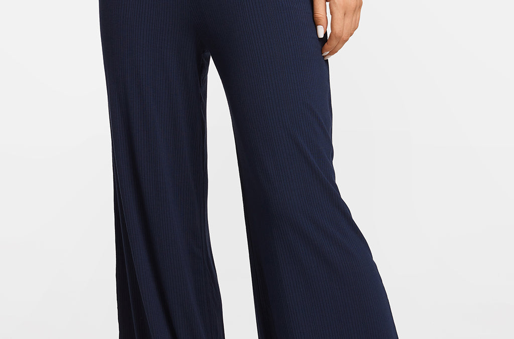Modal Ribbed Wide Leg Casual Pants Deep Ocean Blue @model_info:ES2