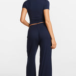 Modal Ribbed Wide Leg Casual Pants Moon Heather Grey