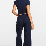 Modal Ribbed Wide Leg Casual Pants Moon Heather Grey