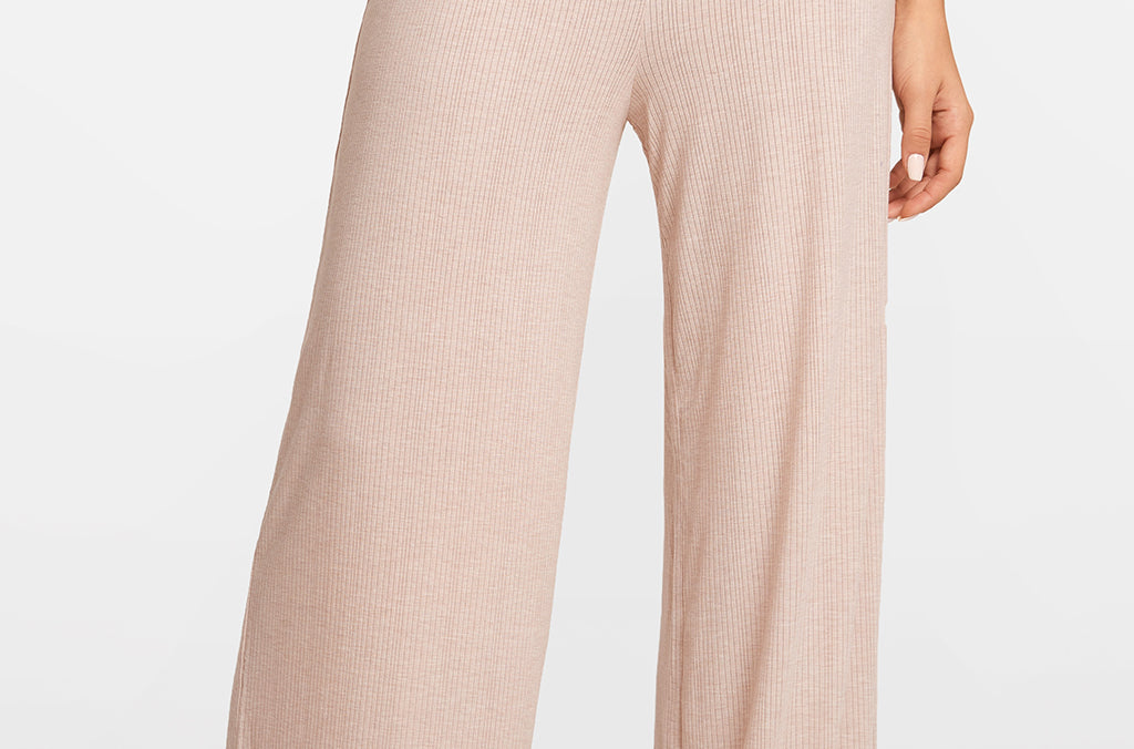 Modal Ribbed Wide Leg Casual Pants Light Khaki Heather @model_info:ES1