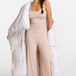 Modal Ribbed Wide Leg Casual Pants Light Khaki Heather