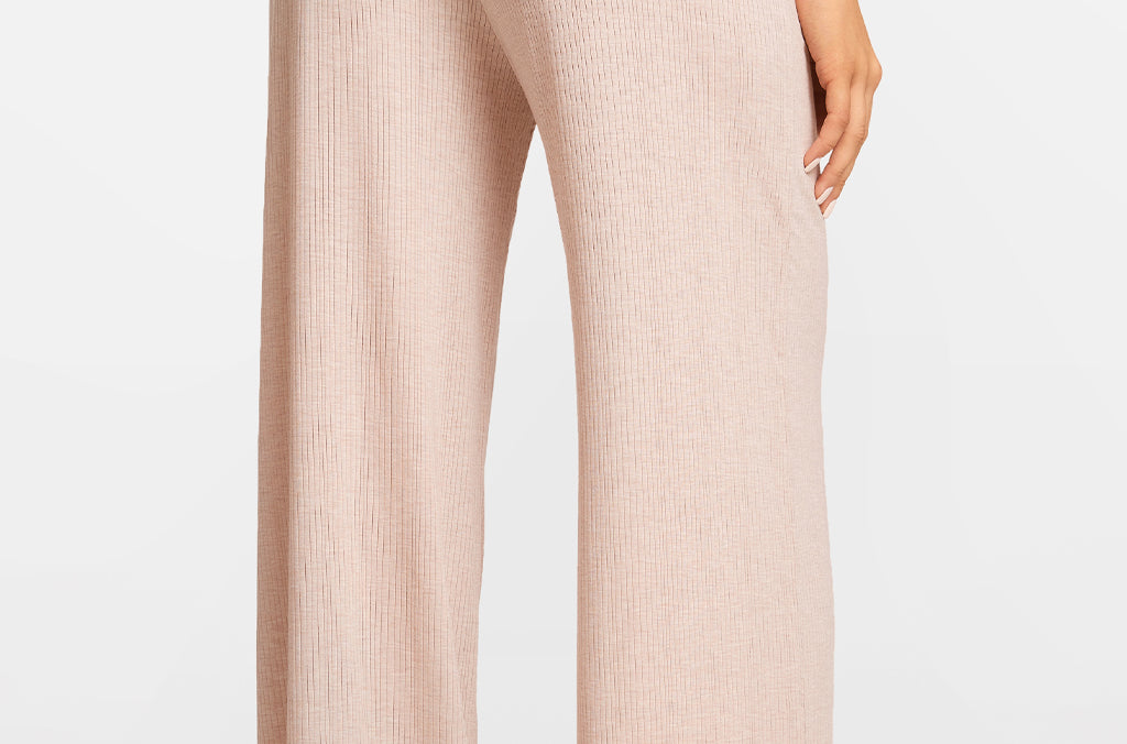 Modal Ribbed Wide Leg Casual Pants Light Khaki Heather