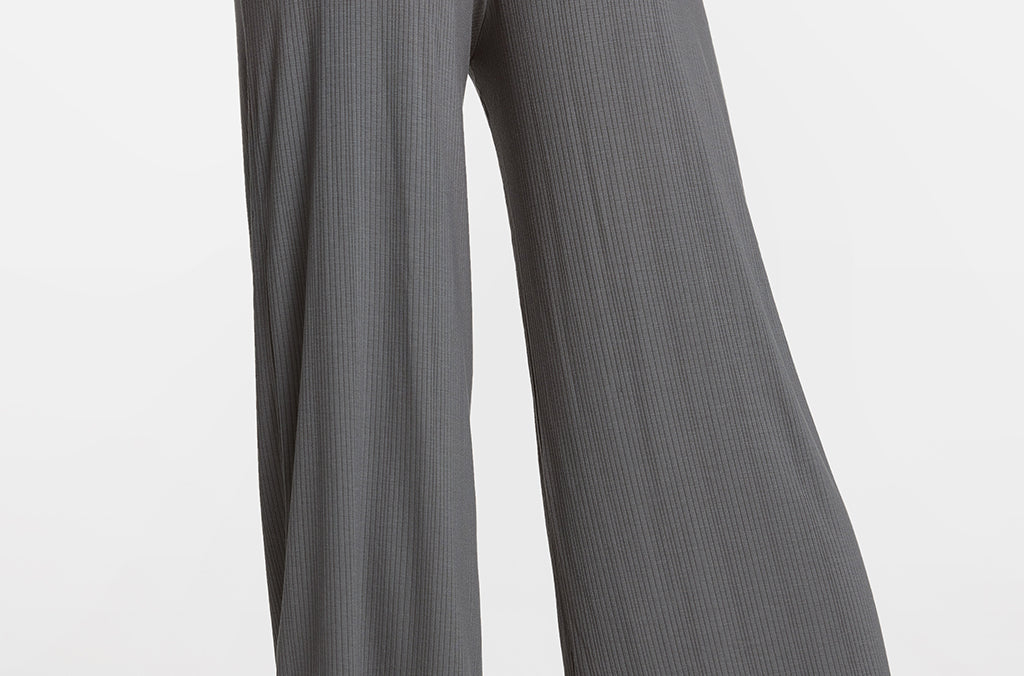 Modal Ribbed Wide Leg Casual Pants Black