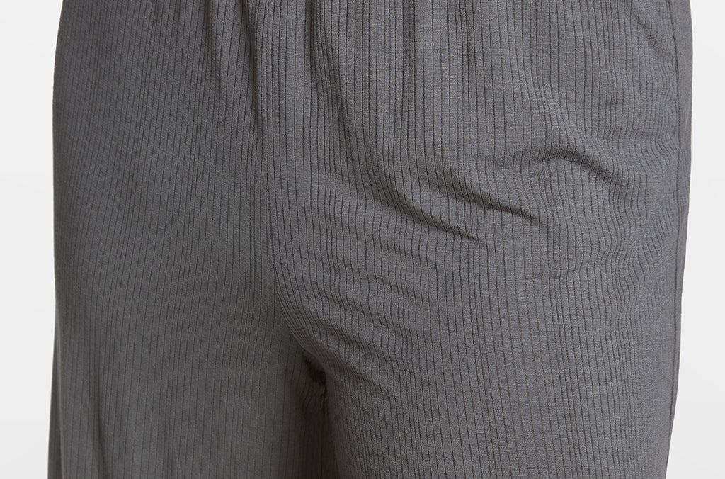 Modal Ribbed Wide Leg Casual Pants Black