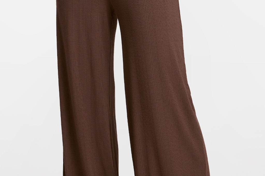 Modal Ribbed Wide Leg Casual Pants Hazelnut @model_info:ES1