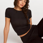 Modal Ribbed Short Sleeve Crew Neck T-Shirt Sweet Pink