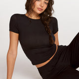 Modal Ribbed Short Sleeve Crew Neck T-Shirt Sweet Pink