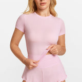 Modal Ribbed Short Sleeve Crew Neck T-Shirt Sweet Pink