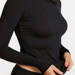 Modal Ribbed Long Sleeve Crew Neck T-Shirt Black