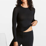 Modal Ribbed Long Sleeve Crew Neck T-Shirt Black