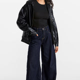 Modal Ribbed Long Sleeve Crew Neck T-Shirt Black