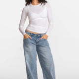 Modal Ribbed Long Sleeve Crew Neck T-Shirt Deep Ocean Blue