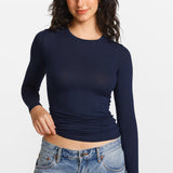 Modal Ribbed Long Sleeve Crew Neck T-Shirt Twilight Gray