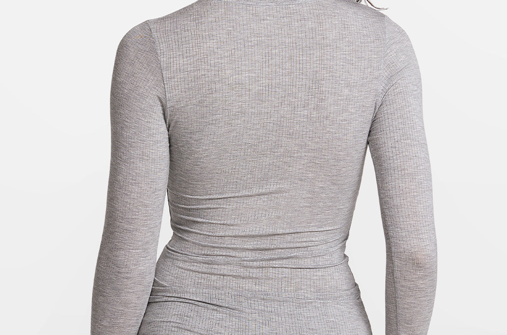 Modal Ribbed Long Sleeve Crew Neck T-Shirt Moon Heather Grey
