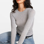 Modal Ribbed Long Sleeve Crew Neck T-Shirt Moon Heather Grey
