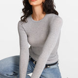 Modal Ribbed Long Sleeve Crew Neck T-Shirt Moon Heather Grey