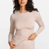 Modal Ribbed Long Sleeve Crew Neck T-Shirt Light Khaki Heather