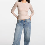 Modal Ribbed Long Sleeve Crew Neck T-Shirt White