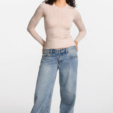 Modal Ribbed Long Sleeve Crew Neck T-Shirt White