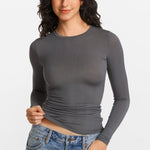 Modal Ribbed Long Sleeve Crew Neck T-Shirt Black