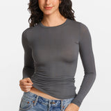 Modal Ribbed Long Sleeve Crew Neck T-Shirt Black