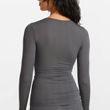 Modal Ribbed Long Sleeve Crew Neck T-Shirt Black