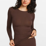 Modal Ribbed Long Sleeve Crew Neck T-Shirt Deep Ocean Blue