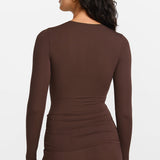 Modal Ribbed Long Sleeve Crew Neck T-Shirt Deep Ocean Blue