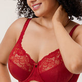 Women's Beauty Lace Bra - Unlined & Underwire Dark Red
