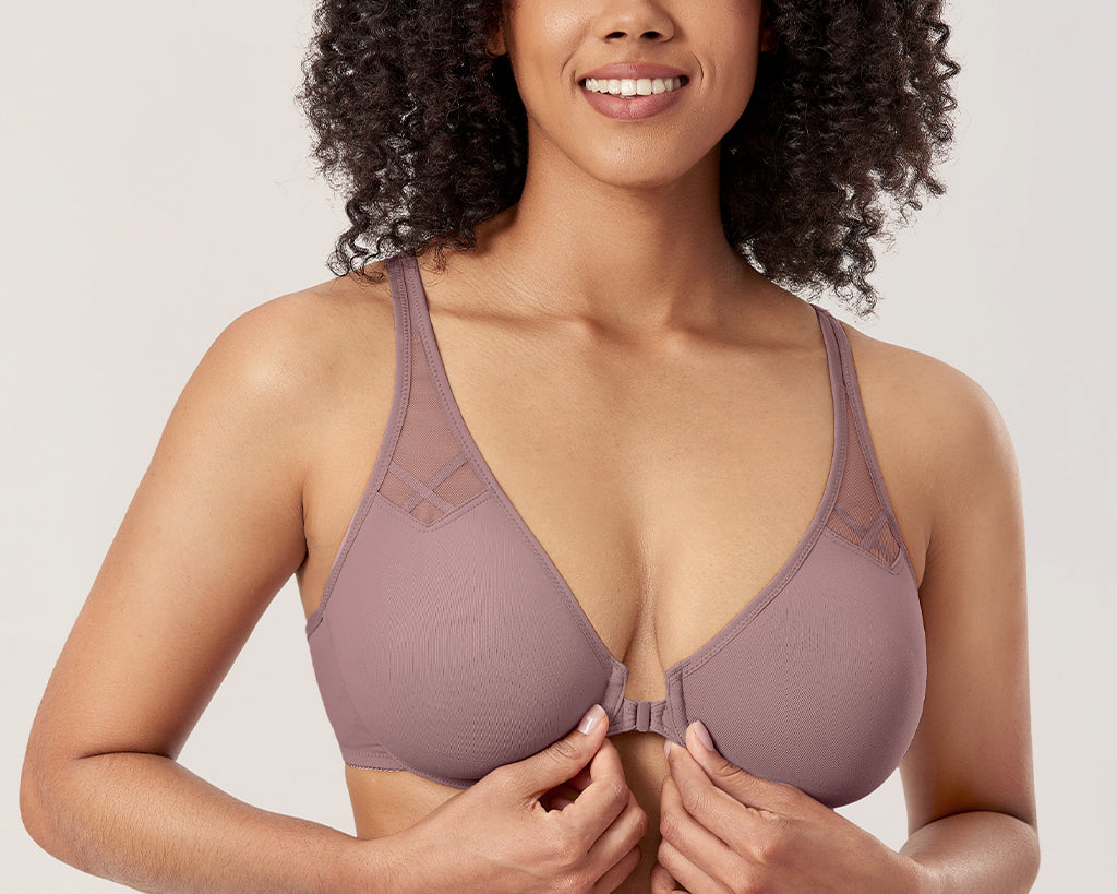 Women's Front Closure Unlined Bra - Underwire Mochaccino