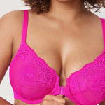 Women's Vintage Lace Front Closure Bra Glitter Pink