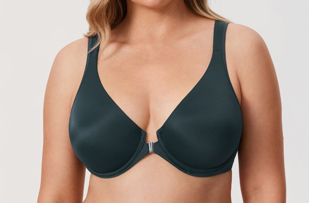 Women's Plunge Back Posture Bra Forest Dark Green