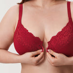 Women's Lace Front Closure Posture Bra Dark Red