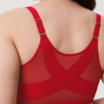 Women's Sheer Mesh Front Closure Posture Bra Lipstick Red