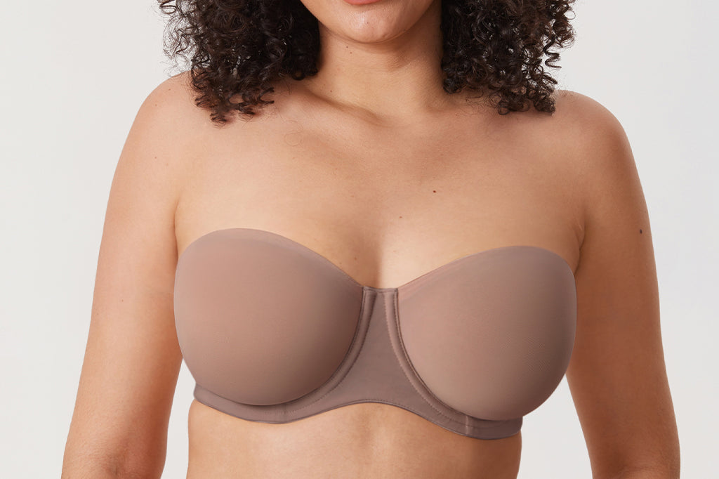 Women's Mesh Unlined Strapless Bra Brown Purple